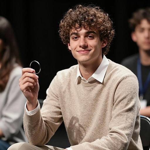 Young Man Smiling with Metal Object