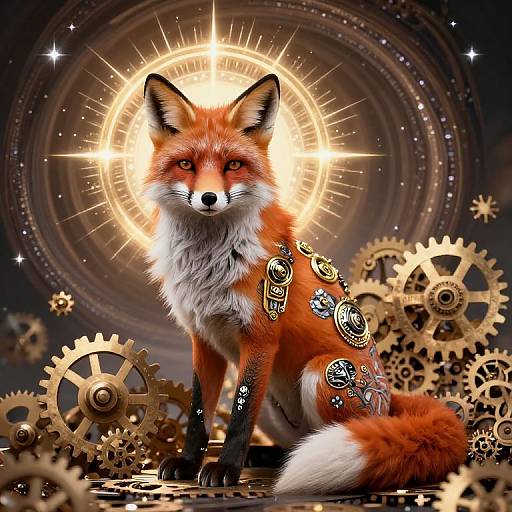 Regal Fox with Mechanical Tattoos