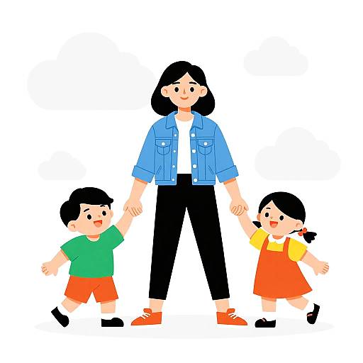 Playful Scene with Teen Girl and Kids