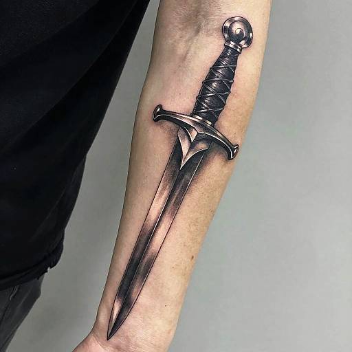 Realistic Sword Tattoo Forearm Design