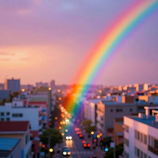 Vibrant Cityscape with Rainbow Filter
