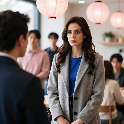 Serious Woman in Bright Cafe Setting