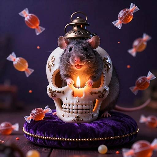 Joyful Rat in Sugar-Skull Lantern