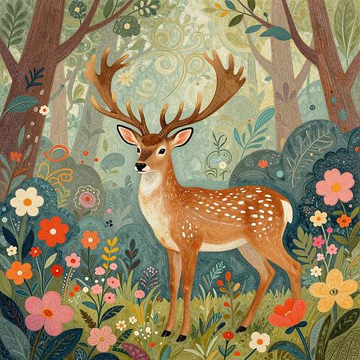 Elegant Stag with Floral Antlers