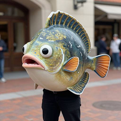 Man Wearing Flounder Fish Mask