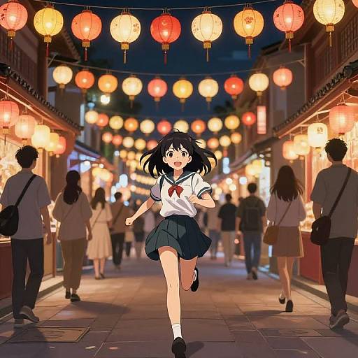Anime Girl Running Through Festival Night