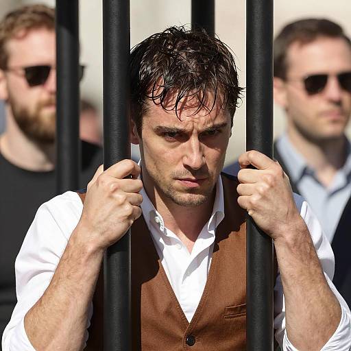 Intense Man Behind Black Bars