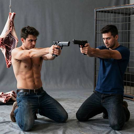 Two Men Aiming Pistols at Each Other