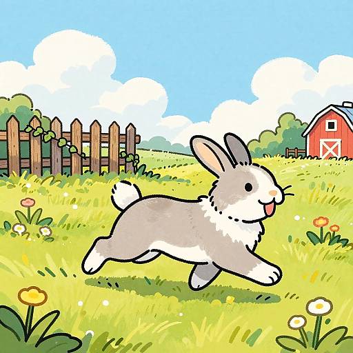 Colorful Cartoon Rabbit in Field