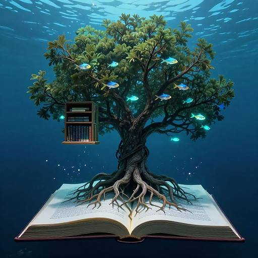 Surreal Underwater Tree Bookscape