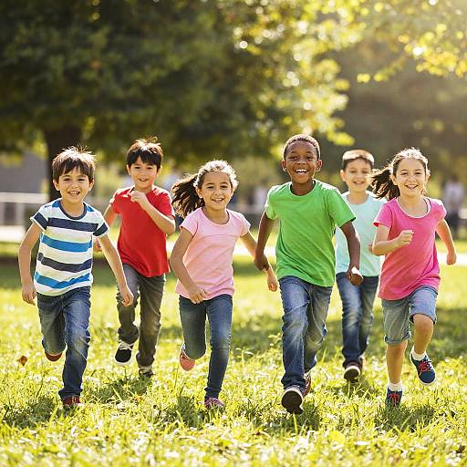 Joyful Diverse Kids Running in Park