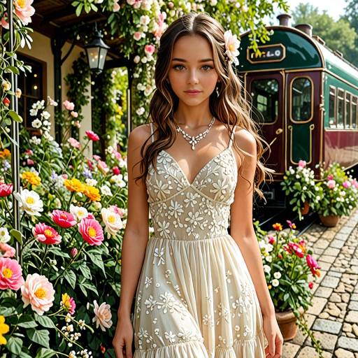Radiant Woman in Flowing Pastel Dress