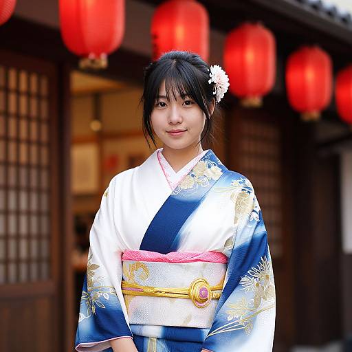 Asian Woman in Embroidered Kimono