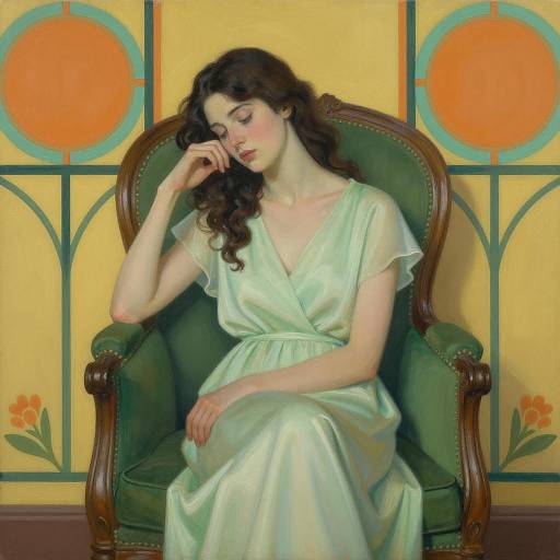 Melancholic Woman in Pale Green Dress