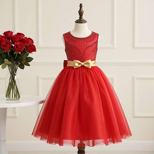 Elegant Red Flower Girl Dress Display