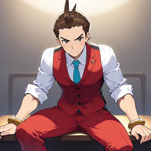 Illustration of Apollo justice, ace attorney in the style of Nakadori (movgnsk)