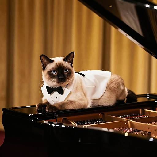 Elegant Siamese Cat on Grand Piano