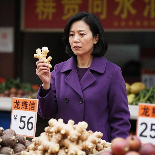 Asian Woman at Outdoor Market Stall