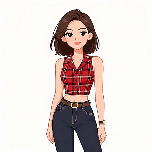 Smiling Woman in Casual Red Plaid