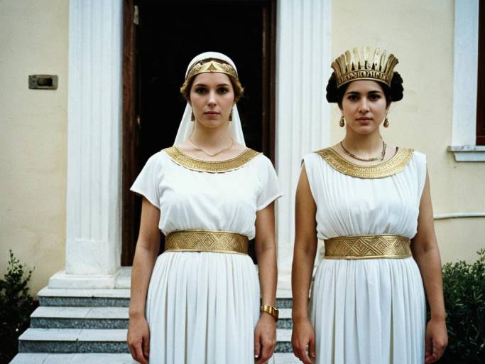 Women in Greek Costume with Gold Accessories