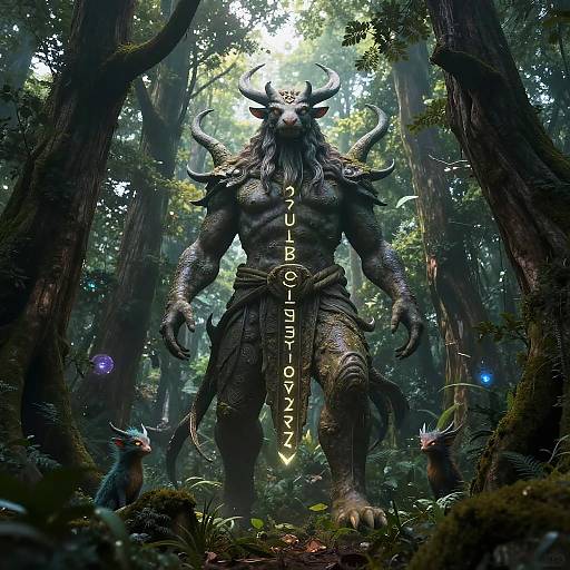 Mystical Forest Guardian with Glowing Runes
