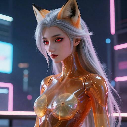 Elegant Cyberpunk Fox-Humanoid