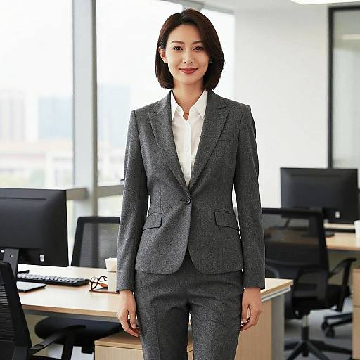 Businesswoman in Gray Suit in Office
