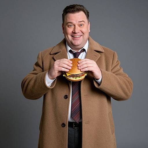 Smiling Italian Man with Giant Burger