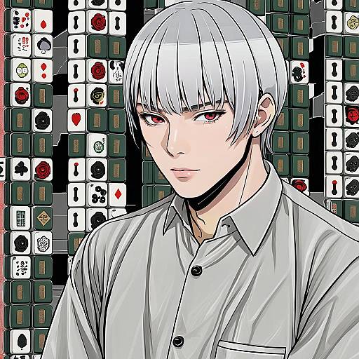 Illustration of Akagi shigeru, fukumoto mahjong in the style of Batrobin k