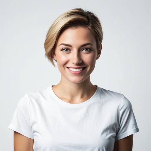 Smiling Blonde Woman in White T-Shirt