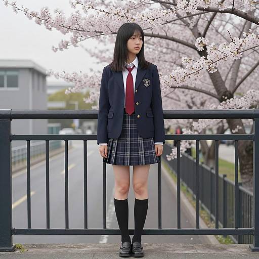 Schoolgirl Portrait Amidst Cherry Blossoms