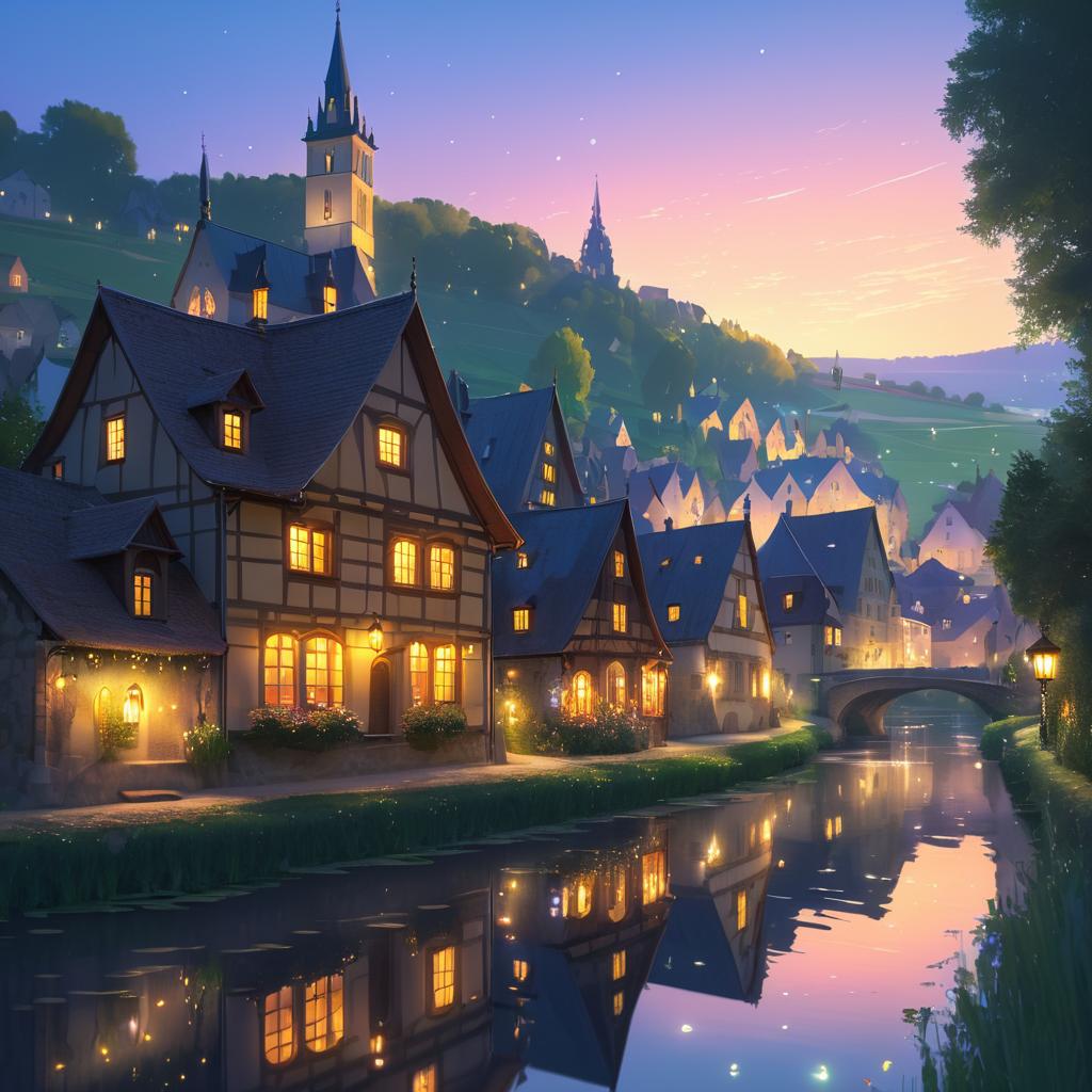 Charming Village View at Dusk