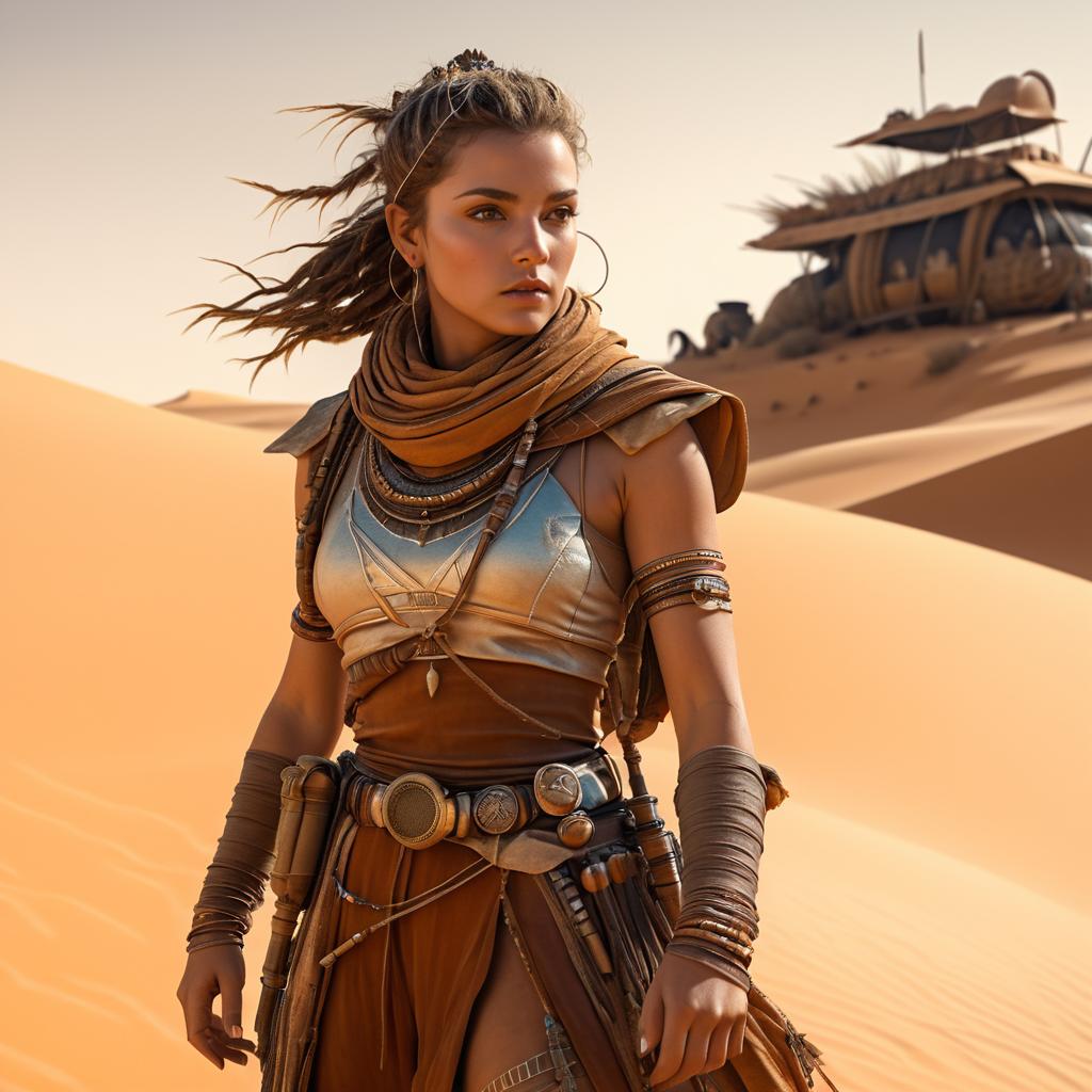 Cinematic Nomadic Girl in Desert Wasteland