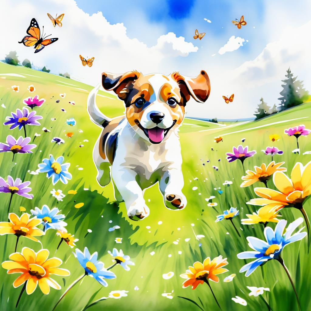 Playful Puppy in a Sunny Meadow