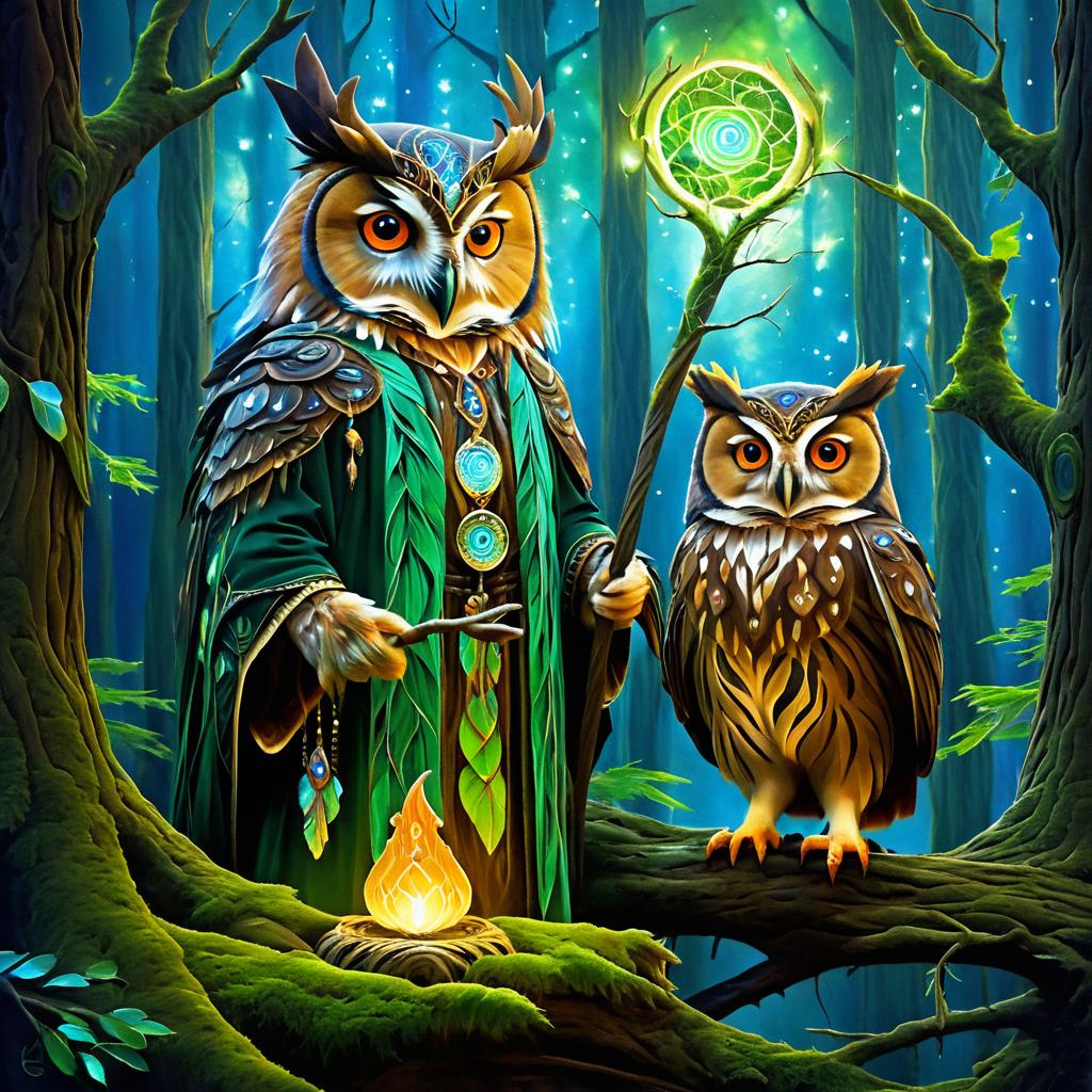 Enchanting Wise Owl Shaman in Forest