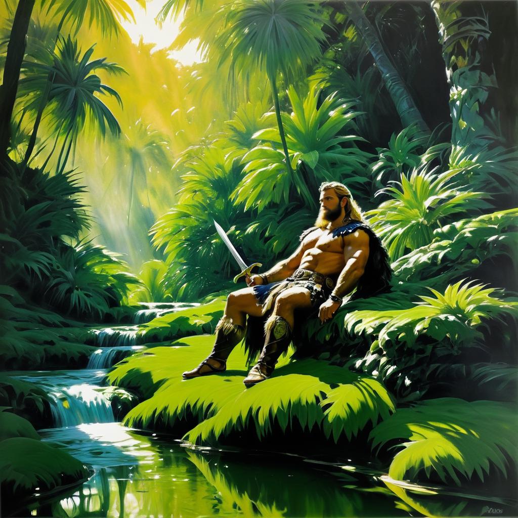 Epic Viking Warrior in Lush Oasis