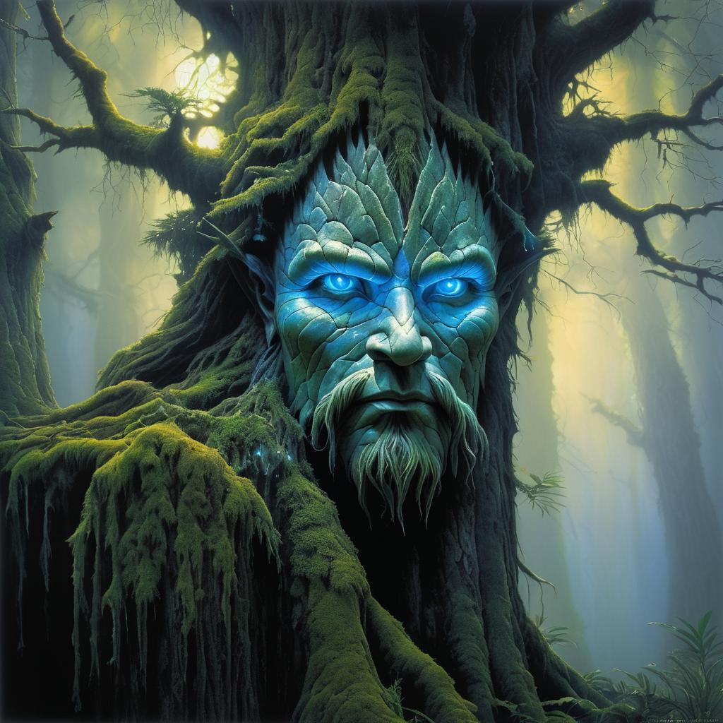 Ancient Tree Spirit in Mystical Forest