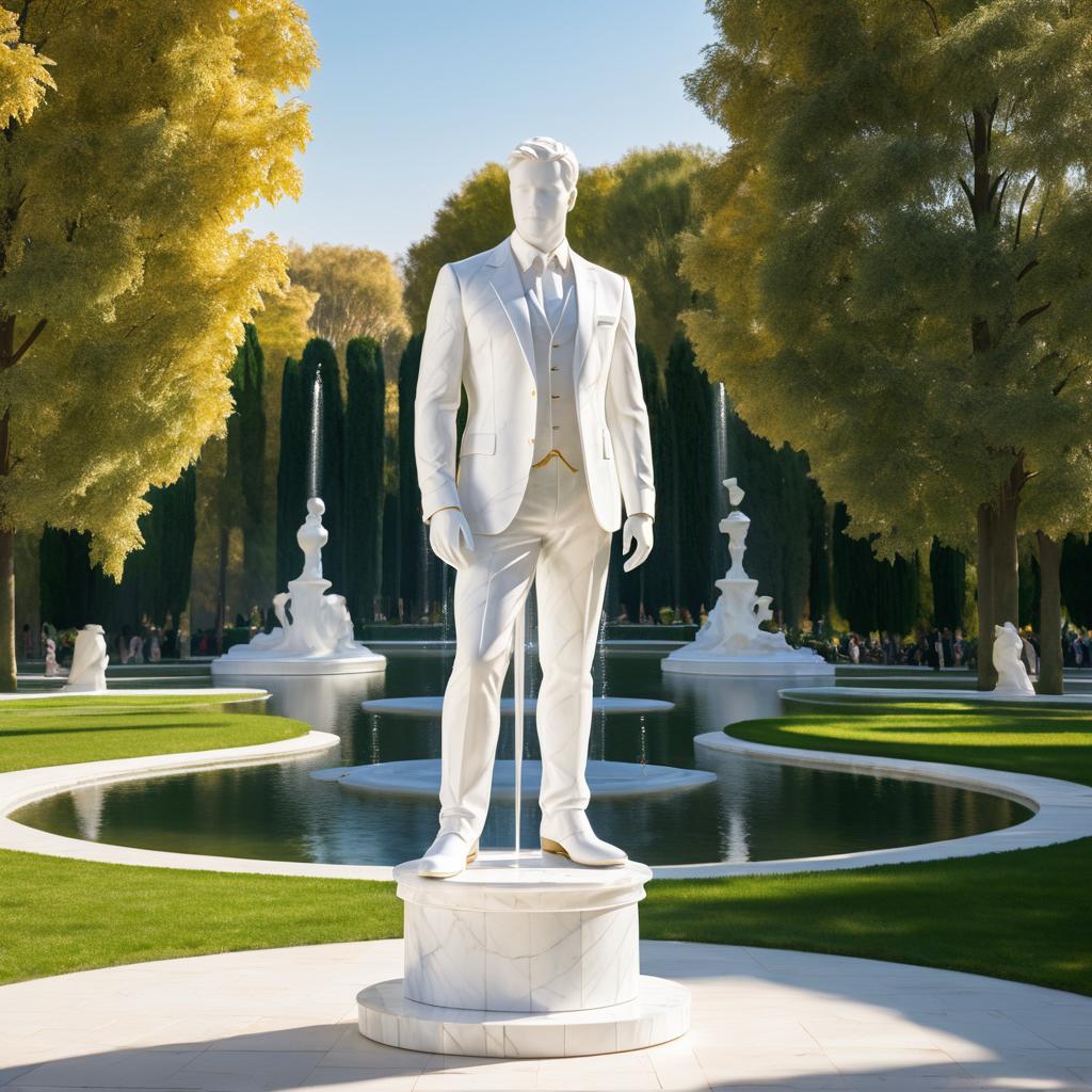 Living Marble Statue in Park Scene