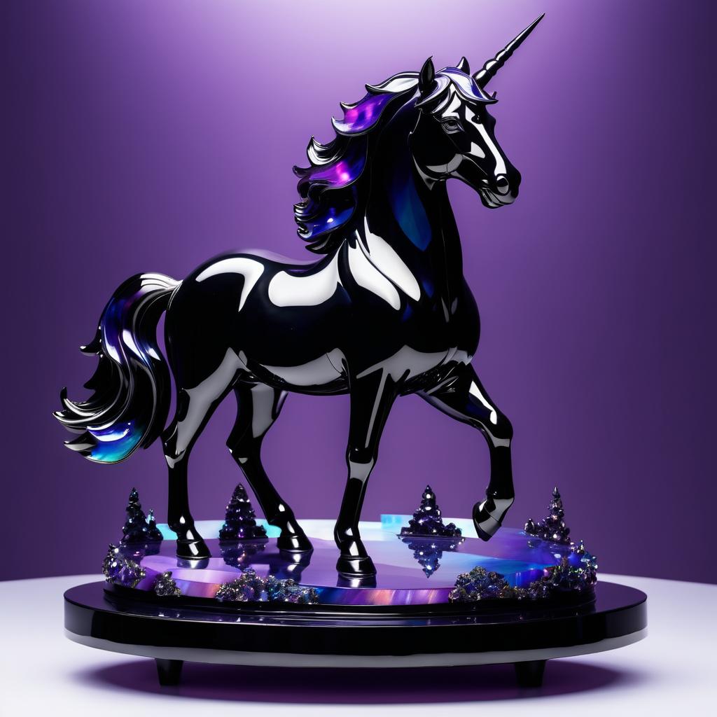 Surreal Unicorn Obsidian Statue by Monet