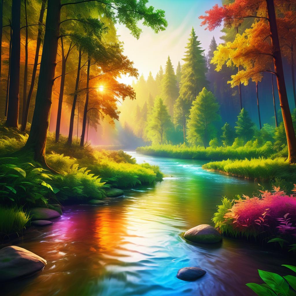 Vibrant Forest and River Serenity Art