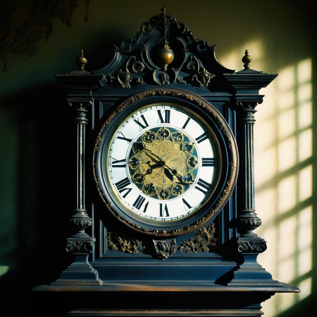 Timeless Chiaroscuro Antique Clock Photography