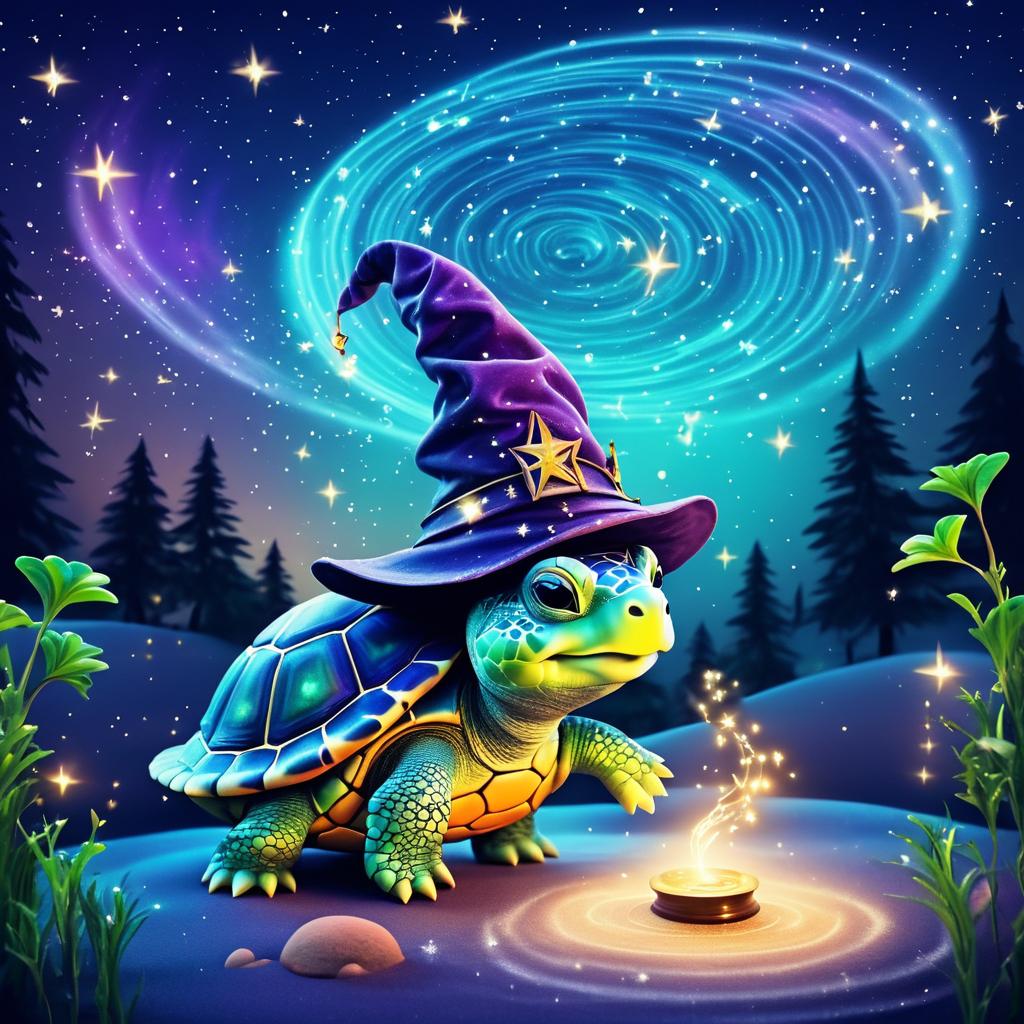 Magical Turtle Wizard Under Starry Sky