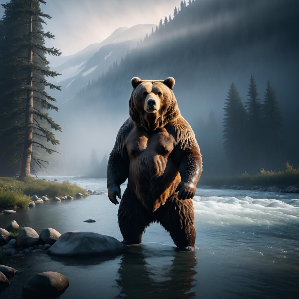 Cinematic Grizzly Bear by the River