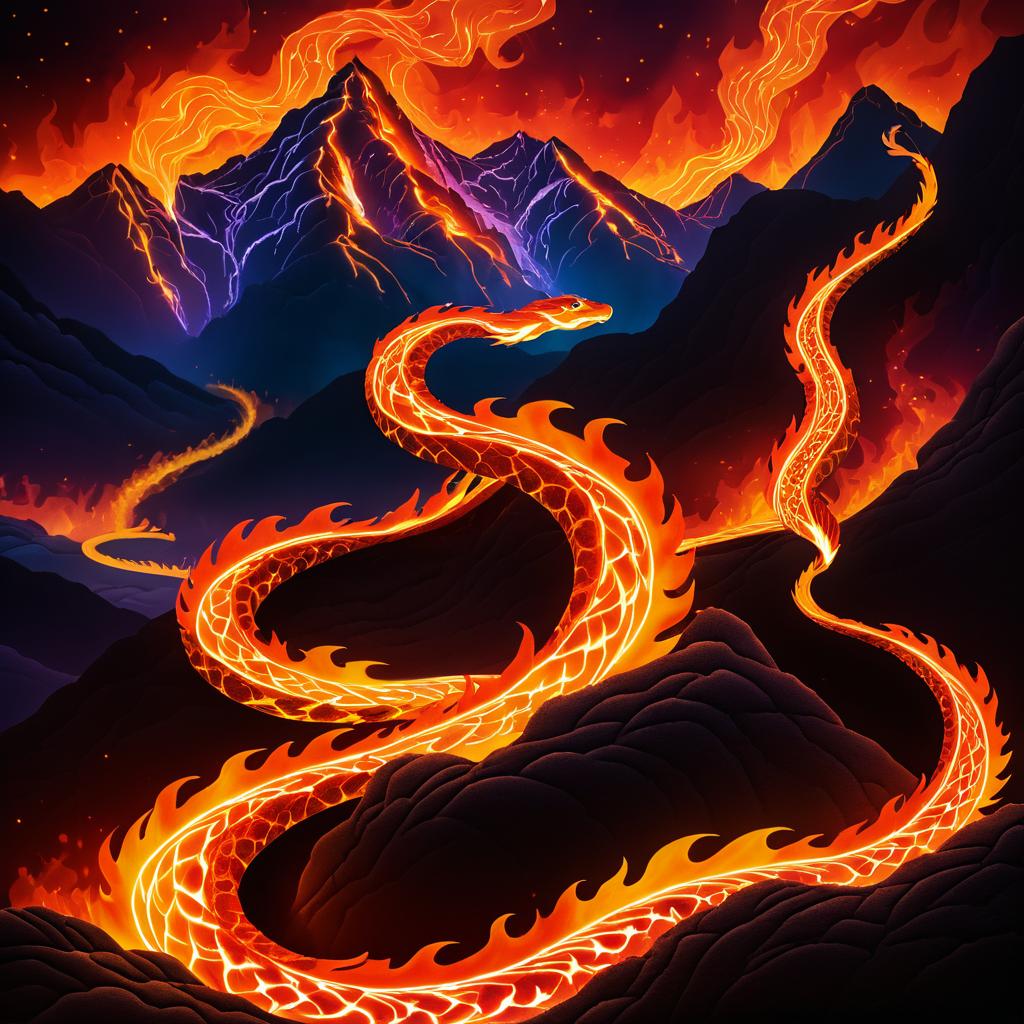 Fiery Serpent Against Embered Mountains