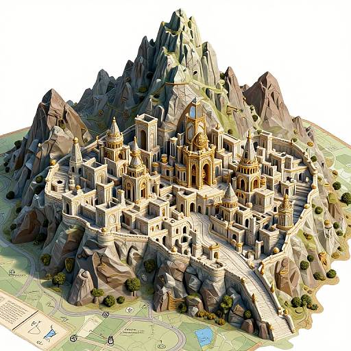 Intricate Dwarven Mountain City Map
