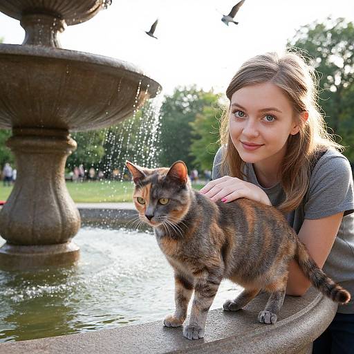 Young Woman Petting Tortoiseshell Cat