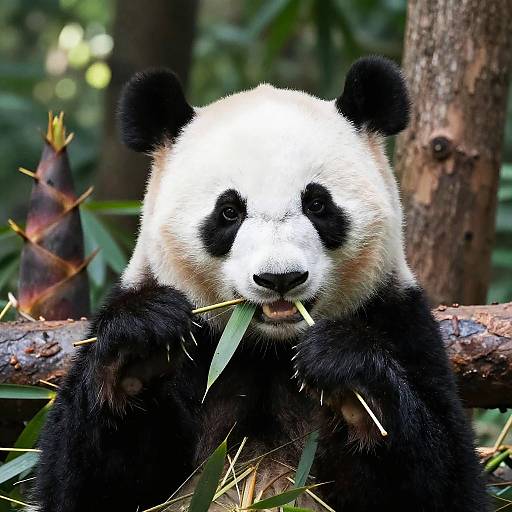 Realistic Panda Eating Bamboo in Forest