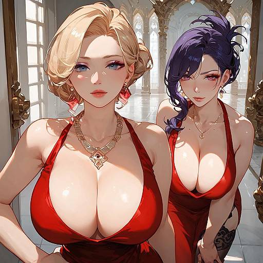 Elegant Anime Girl in Red Dress