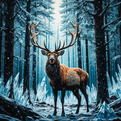 Ethereal Elk in Crystallized Winter Forest