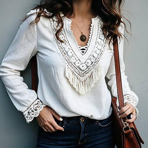Casual Woman in Lace Blouse Outfit